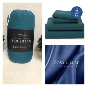 Cosy House Luxury Bamboo KING Sheet Set Dark Teal Hypoallergenic Microbial New